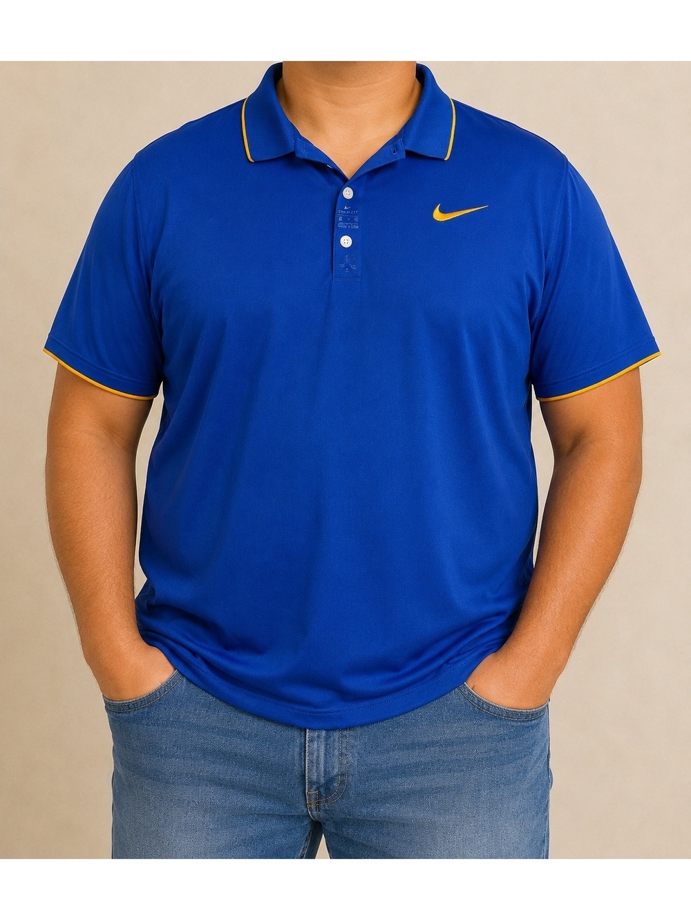 Nike Dri-FIT Men's XXL Blue Golf Polo Shirt Yellow Swoosh Performance